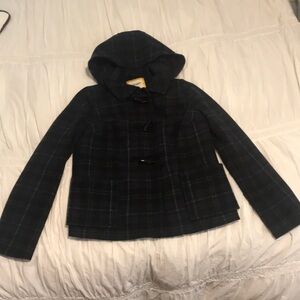 Black and navy Plaid  toggle front Hooded Jacket